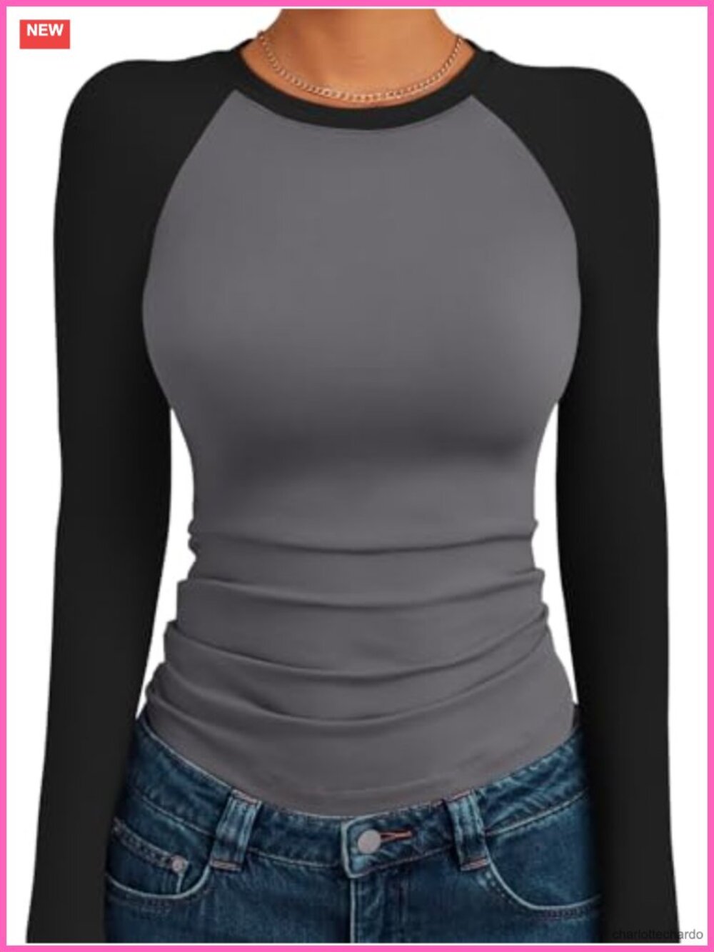 Long Sleeve Slim Fit Stretchy Crew Neck Color Block Raglan Tee